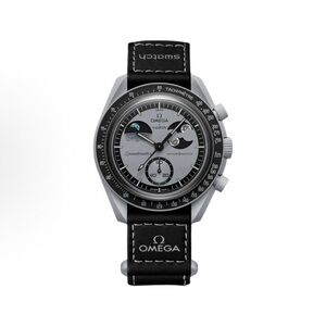 Omega Black and Silver Luxury Watch with Chronograph Design